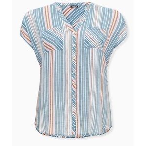 2x BLUE STRIPE GAUZE BUTTON FRONT DOLMAN BLOUSE